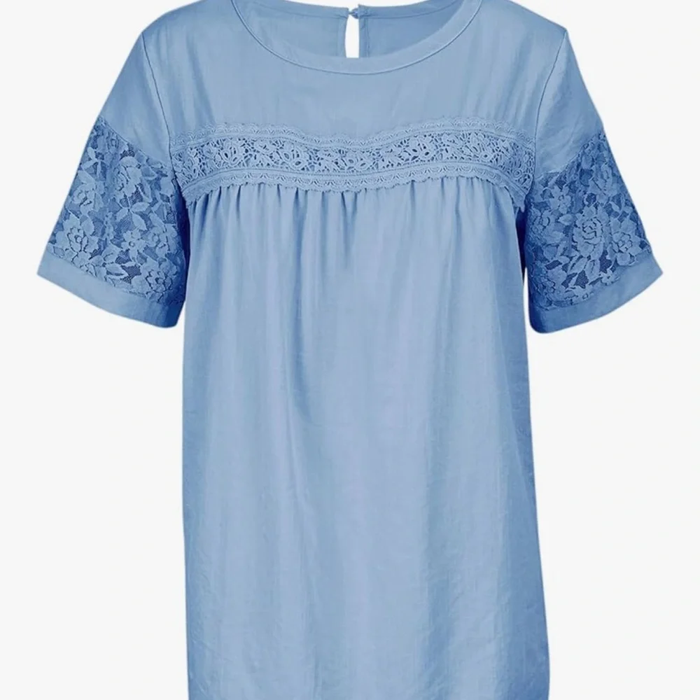 Chic Nation Blue Embellished Short Sleeve Blouse - Picture 2 of 2